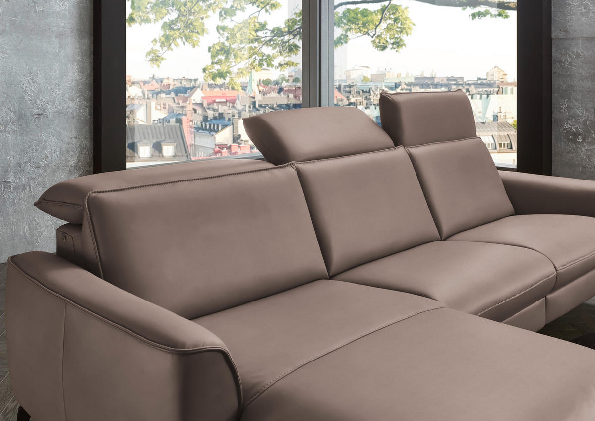 ECKSOFA in Echtleder Taupe  - Taupe/Schwarz, Natur, Leder/Metall (168/281cm) - Valdera