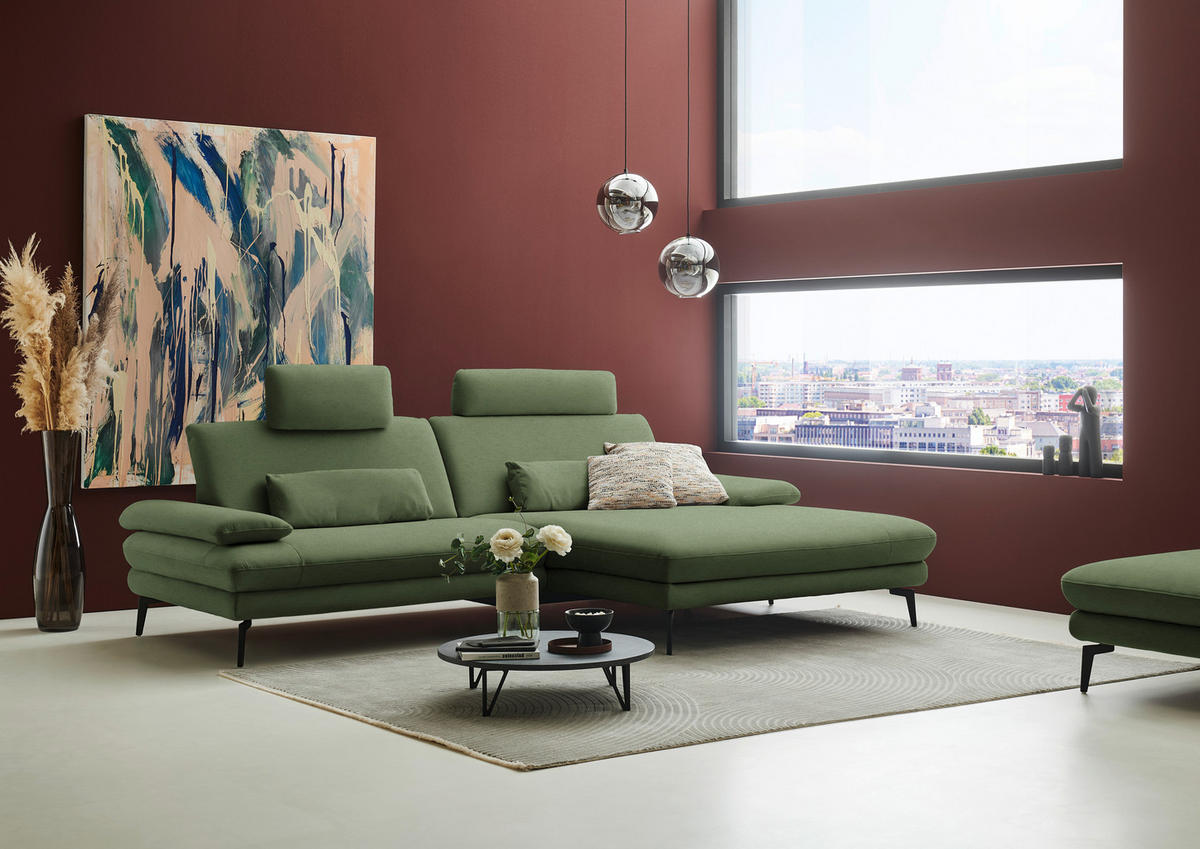 ECKSOFA  in Chenille, Flachgewebe Grün  284/180 cm  - Schwarz/Grün, Design, Textil/Metall (284/180cm) - Dieter Knoll