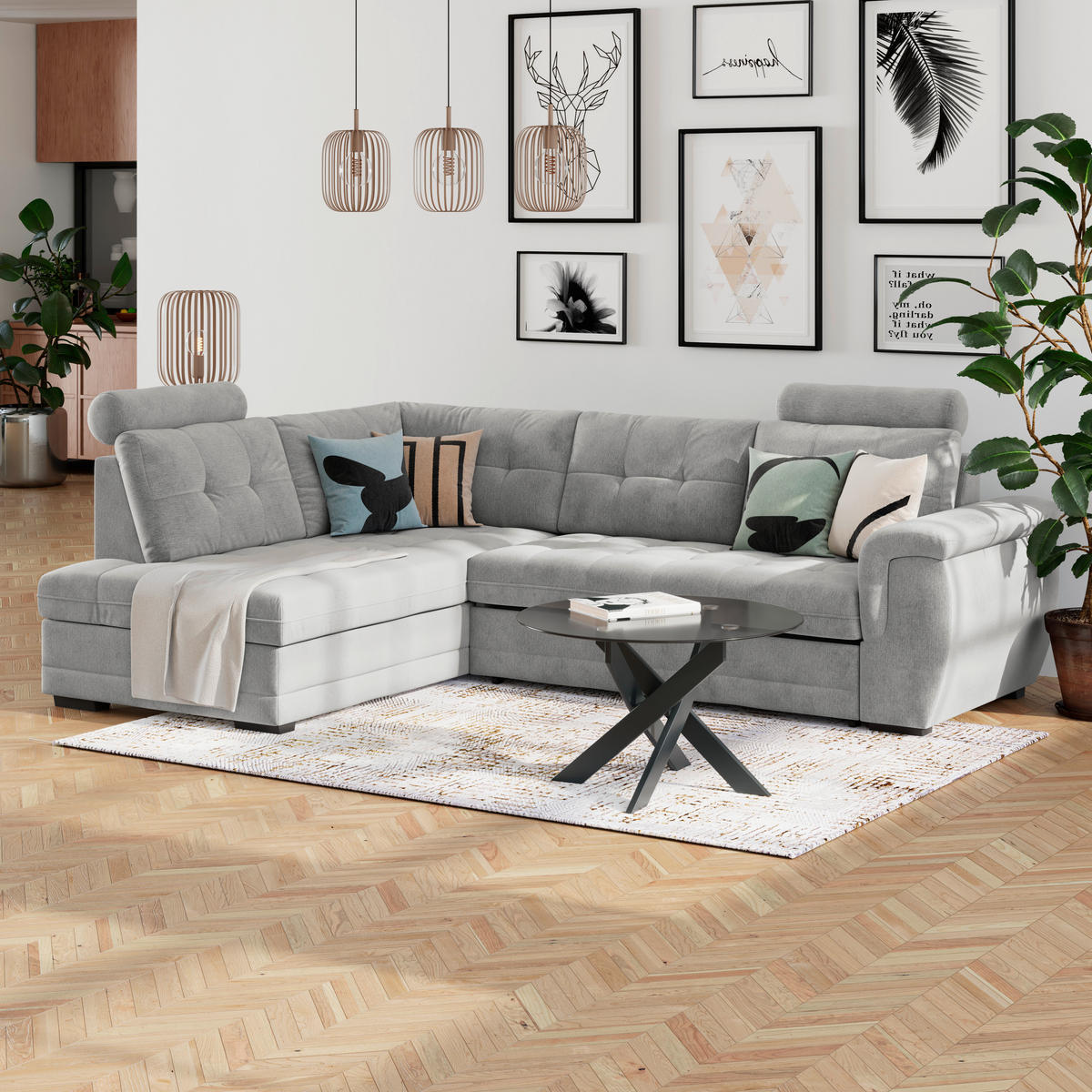 ECKSOFA  Mikrofaser, Struktur Silberfarben  - Silberfarben/Schwarz, Konventionell, Kunststoff/Textil (251/183cm) - MID.YOU