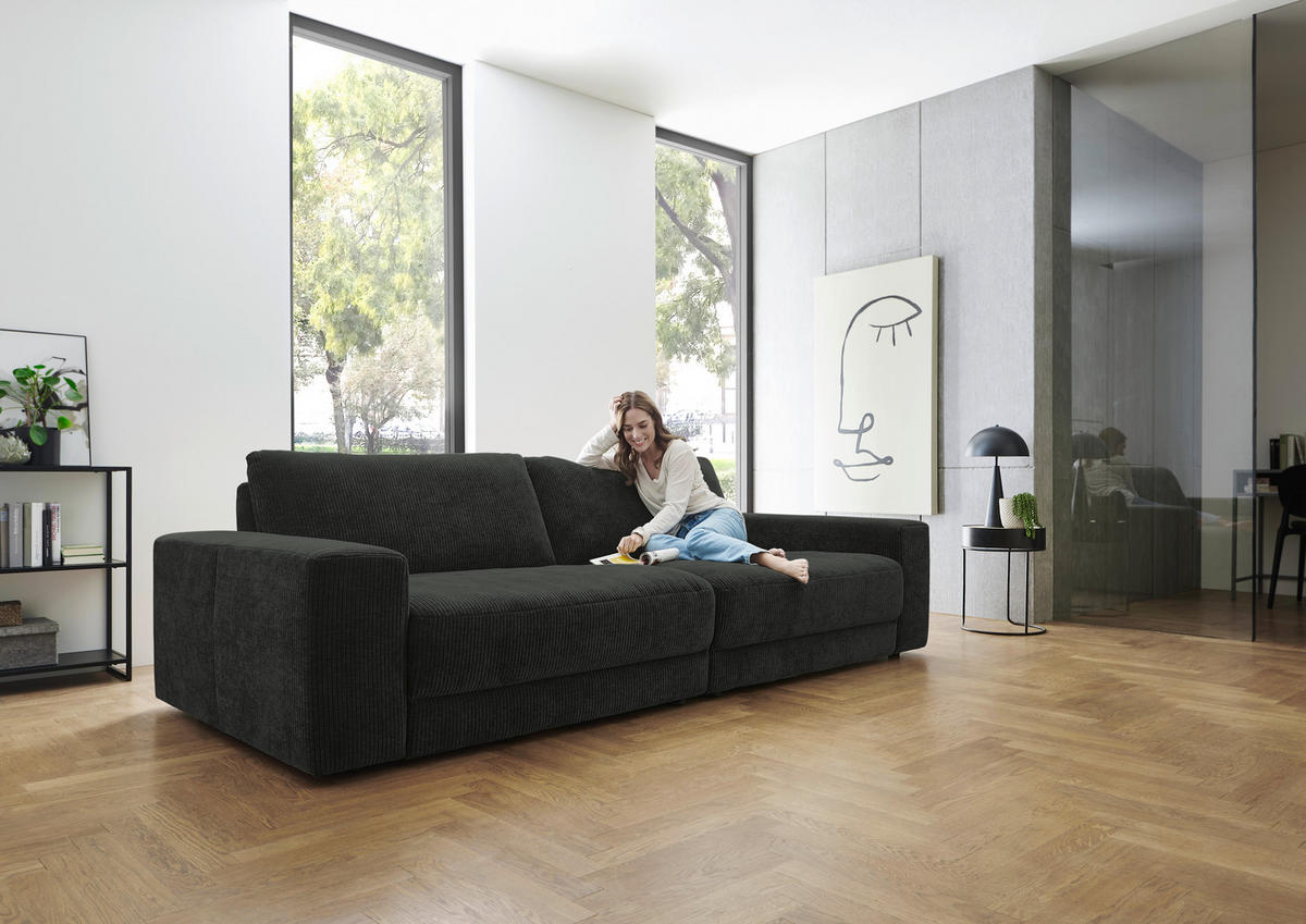 BIGSOFA in Chenille, Jacquard Anthrazit  - Anthrazit/Schwarz, Design, Kunststoff/Textil (270/83/125cm) - Niels Andersson