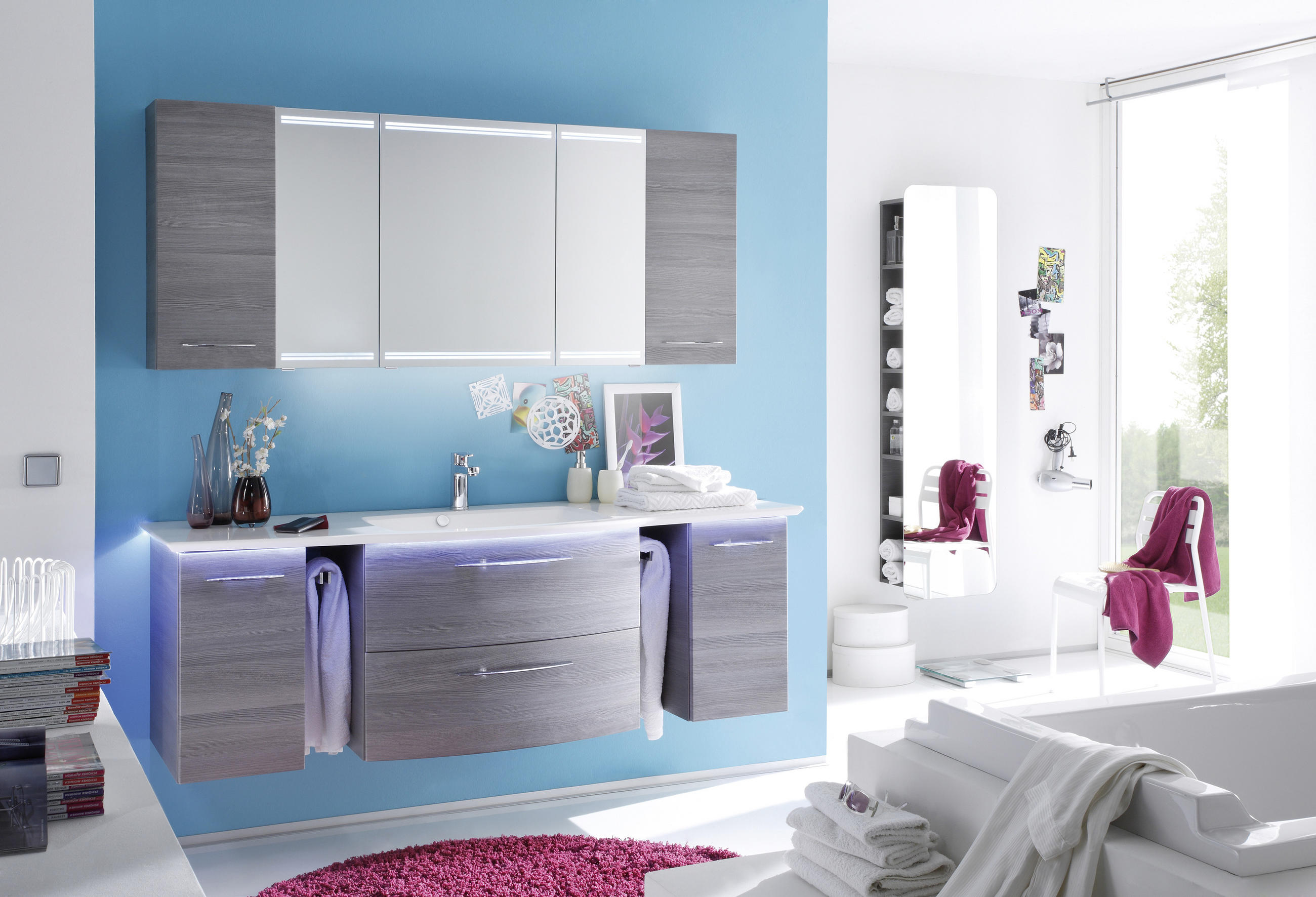BADEZIMMER  in  - Graphitfarben/Weiß, KONVENTIONELL, Glas/Holzwerkstoff (171,5/200/90/50cm) - Sadena