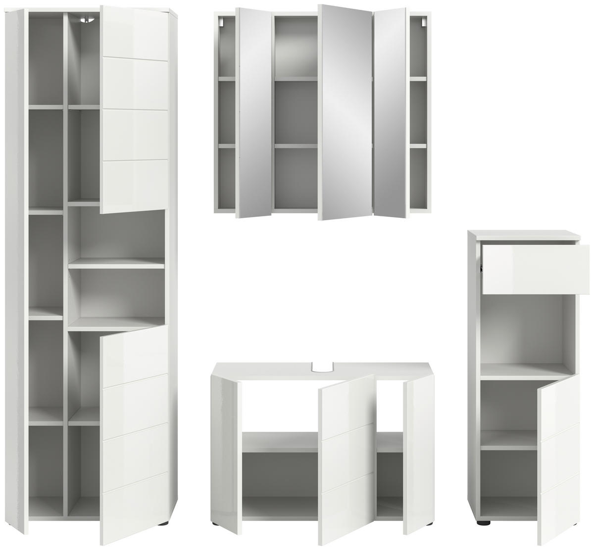 BADEZIMMER 4-teilig  in 180 cm  - Weiß Hochglanz/Schwarz, MODERN, Holzwerkstoff/Kunststoff (180cm) - MID.YOU