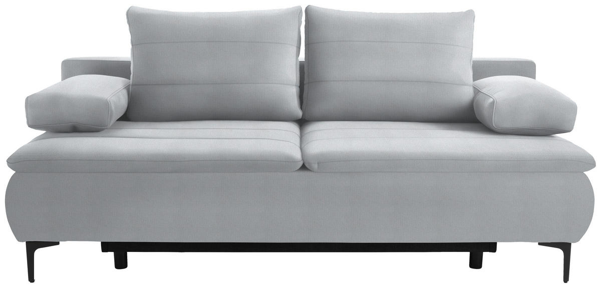 BOXSPRINGSOFA in Flachgewebe Grauweiss  - Schwarz/Grauweiss, Konventionell, Textil/Metall (204/93/100cm) - Livetastic