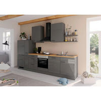 KÜCHENBLOCK 330 cm   in Dunkelgrau  - Dunkelgrau/Eichefarben, Design, Holzwerkstoff/Metall (330cm) - Impuls