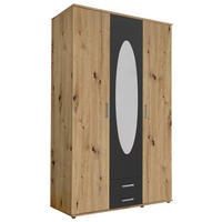 DREHTÜRENSCHRANK 120/195/55 cm,  in Graphitfarben, Eiche Artisan, 3-türig  - Graphitfarben/Alufarben, Basics, Glas/Holzwerkstoff (120/195/55cm) - P & B