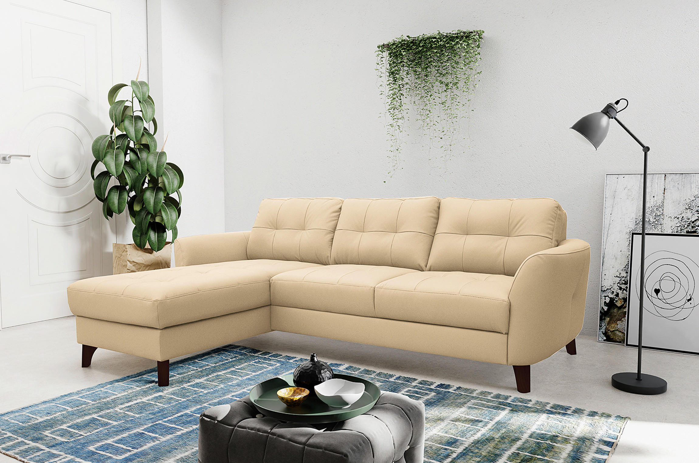 ECKSOFA in Lederlook Echtleder Beige  - Beige/Buchefarben, Design, Leder/Holz (238/168cm) - Livetastic