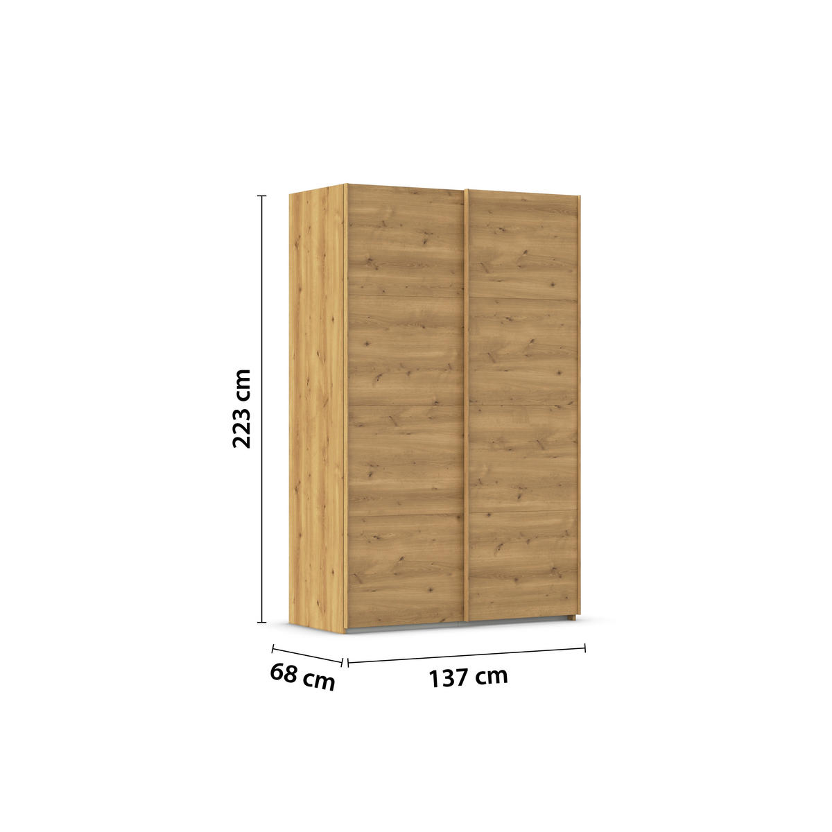 SCHWEBETÜRENSCHRANK 137/223/68 cm 2-türig Eichefarben  - Eichefarben, Design, Holzwerkstoff/Kunststoff (137/223/68cm) - Novel