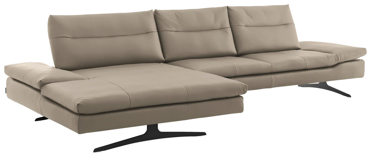 ECKSOFA in Echtleder Greige  - Greige/Schwarz, Modern, Leder/Metall (158/342cm) - Chilliano