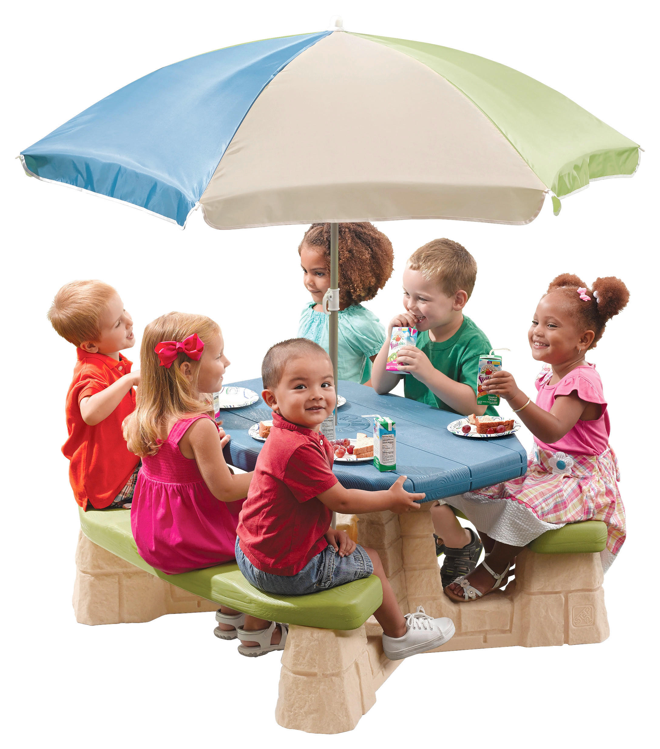 Kindersitzgruppe Np Step 2 Blau/grün Mit Sonnenschirm