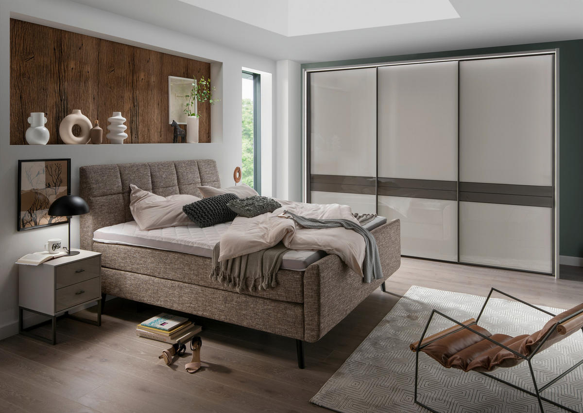  SCHWEBETÜRENSCHRANK 300/217/67 cm 3-türig  - Schieferfarben/Braun, Design, Glas/Holzwerkstoff (300/217/67cm) - Dieter Knoll