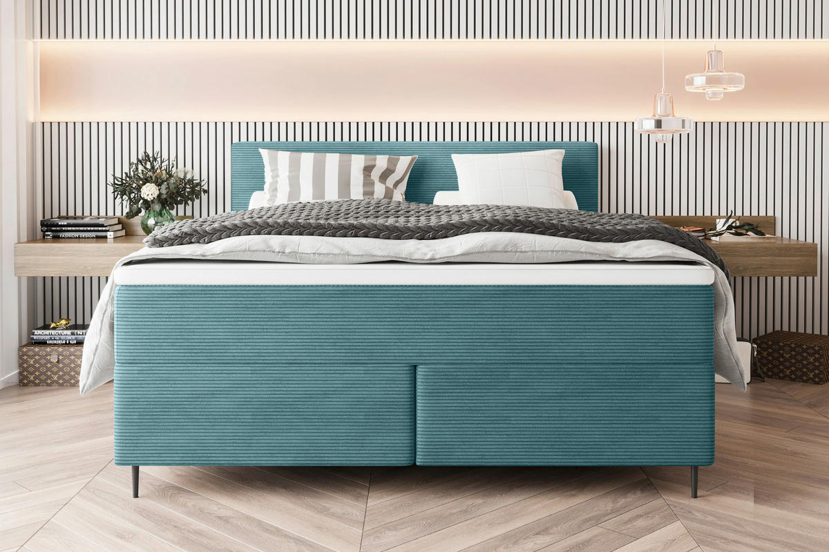 BOXSPRINGBETT 180/200 cm  in Türkis  - Türkis/Schwarz, Konventionell, Textil/Metall (180/200cm) - Carryhome