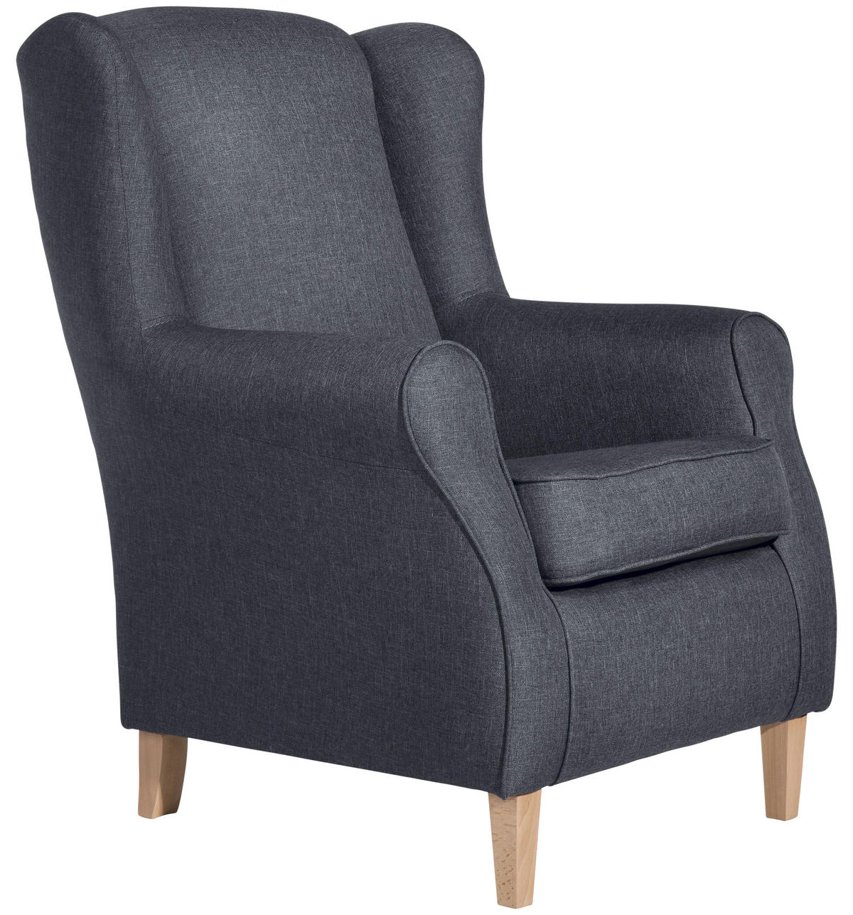 OHRENSESSEL in Flachgewebe Blaugrau  - Buchefarben/Blaugrau, Design, Holz/Textil (77/103/86cm) - Max Winzer