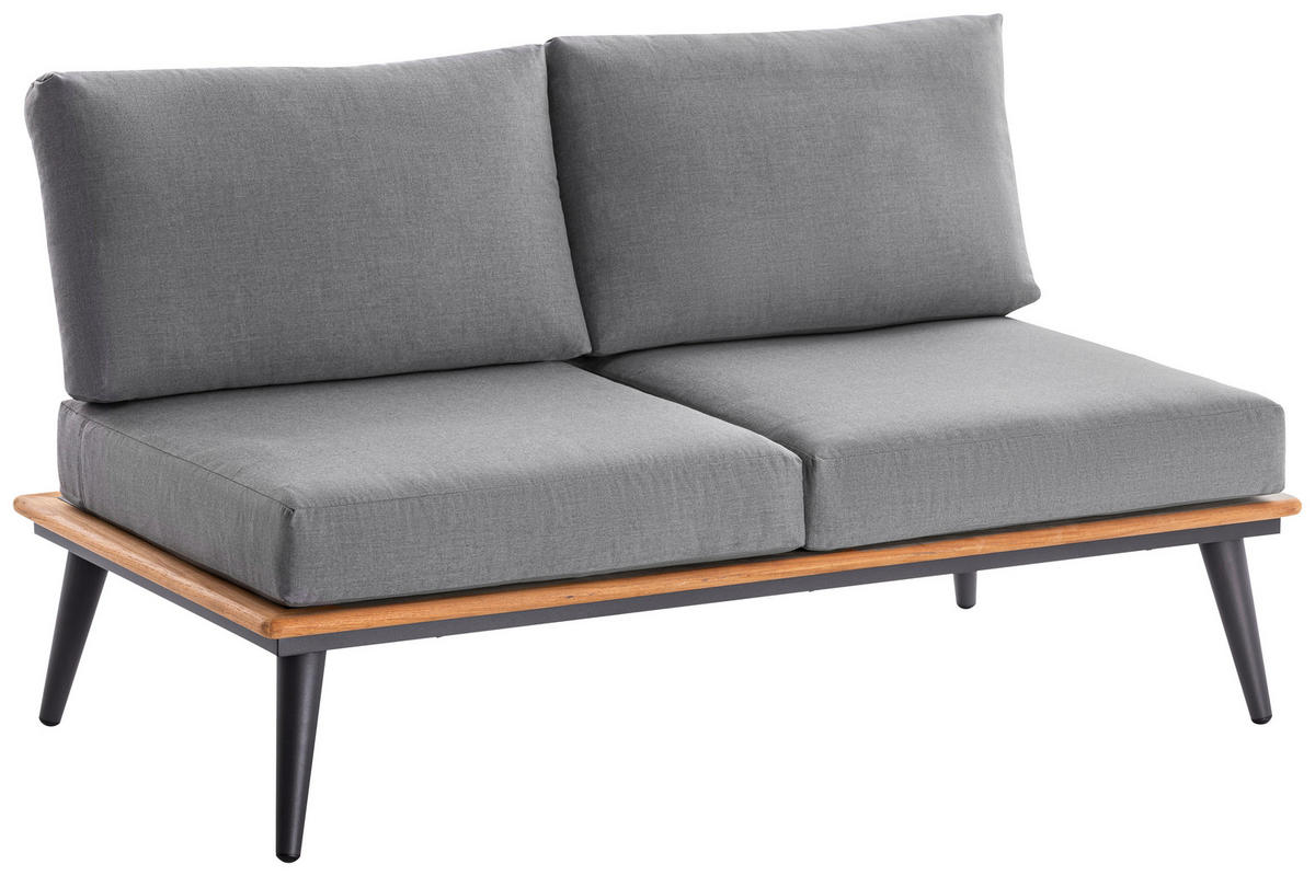 LOUNGESOFA 147/80/81 cm Teakholz massiv Aluminium  - Anthrazit/Grau, Basics, Holz/Textil (147/80/81cm)