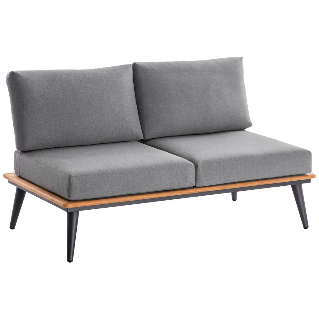Thumbnail - Xxxl Loungesofa, Anthrazit, Teak, Holz, Metall, Teakholz, massiv, 2-Sitzer, Füllung: Schaumstoff, 147x80x81 cm, wetterbe...