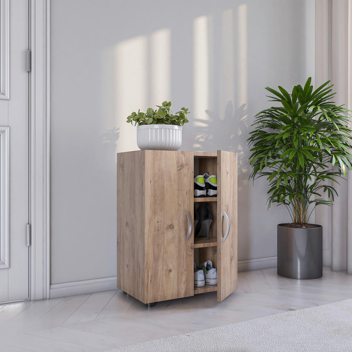 SKOSKÅP  i 49/74/30 cm  - honungsek/aluminiumfärg, Modern, metall/trämaterial (49/74/30cm) - MID.YOU