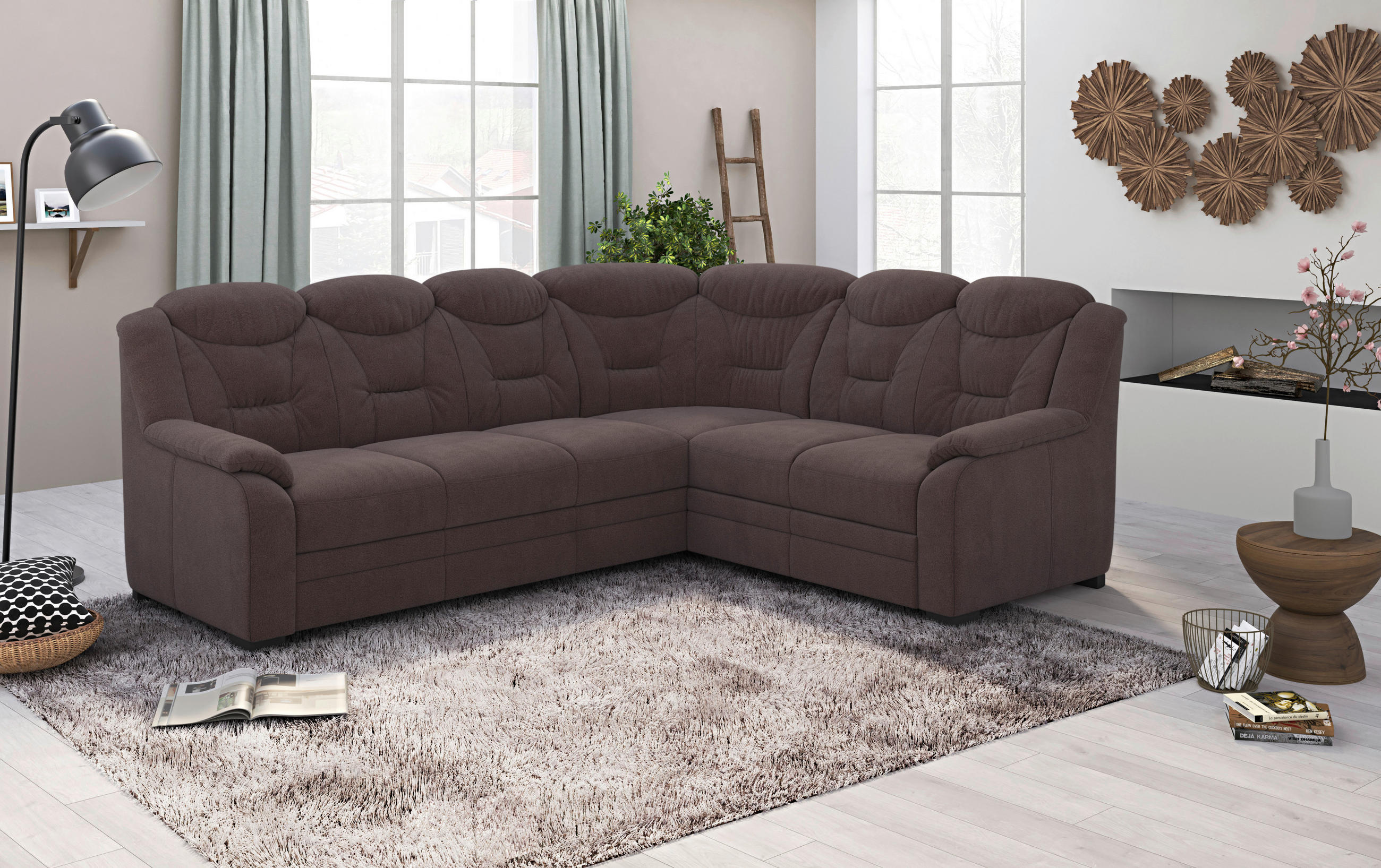 ECKSOFA in Chenille Braun - Schwarz/Braun, Basics, Kunststoff/Textil (263/211cm) - MID.YOU
