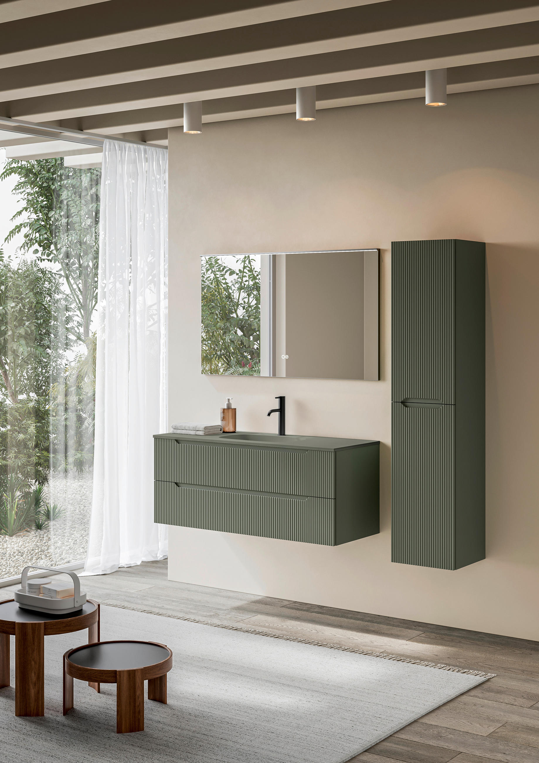 BADEZIMMER 3-teilig  in 100 cm  - Schilfgrün/Weiß, KONVENTIONELL, Holzwerkstoff/Stein (100cm) - Belluti