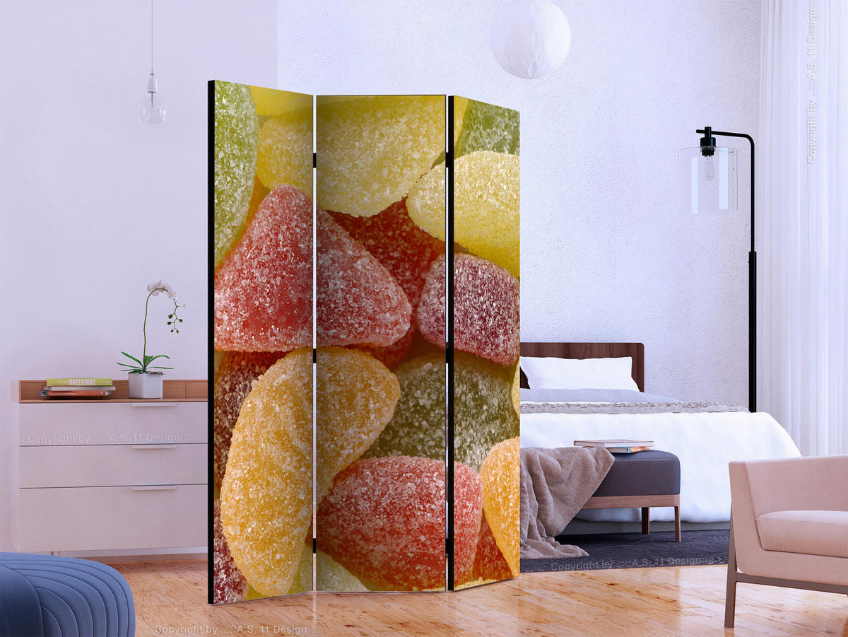PARAVENT mit 3  Flügel - Gelb/Rot, Basics, Holz/Textil (135/172/3cm) - artgeist