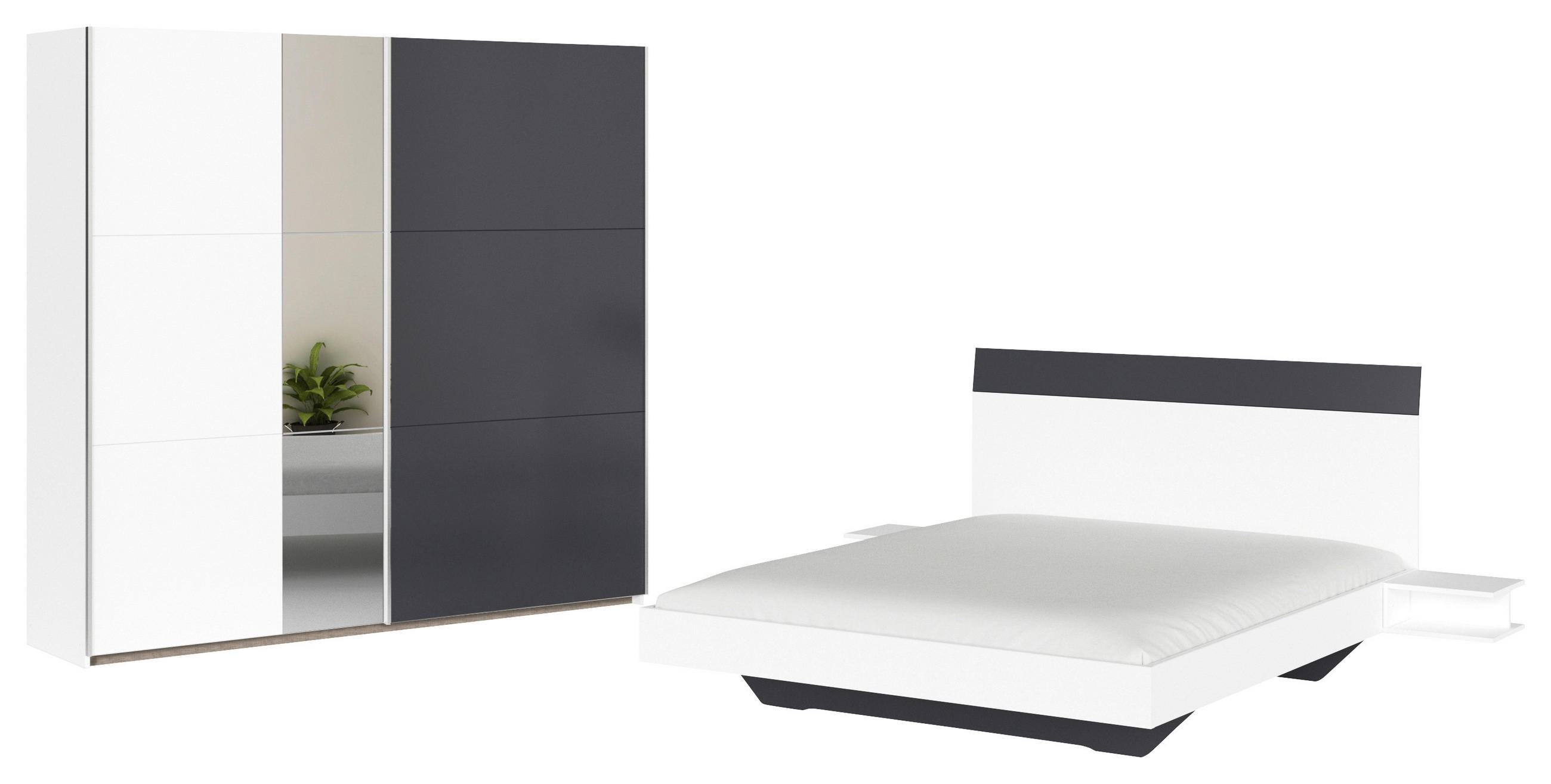 SCHLAFZIMMER Weiß, Dunkelgrau  - Dunkelgrau/Weiß, Design, Glas/Holzwerkstoff - Boxxx