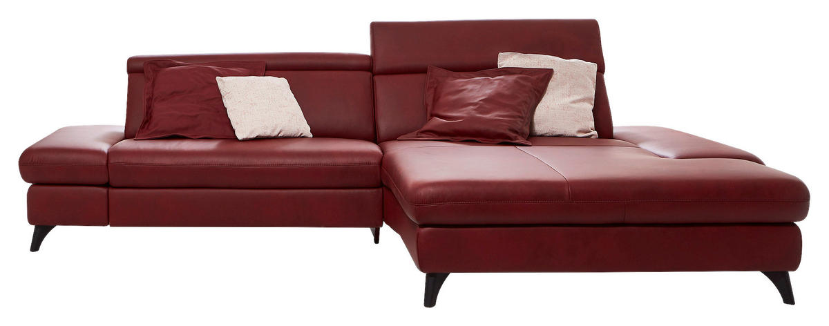 ECKSOFA in Echtleder Rot  - Rot/Alufarben, Design, Leder/Metall (285/184cm) - Cantus