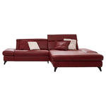 ECKSOFA in Echtleder Rot  - Rot/Alufarben, Design, Leder/Metall (285/184cm) - Cantus