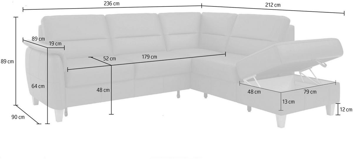 ECKSOFA PALMERA E in Echtleder Anthrazit  236/212 cm  - Eichefarben/Anthrazit, Basics, Leder/Holz (236/212cm) - Sit & More