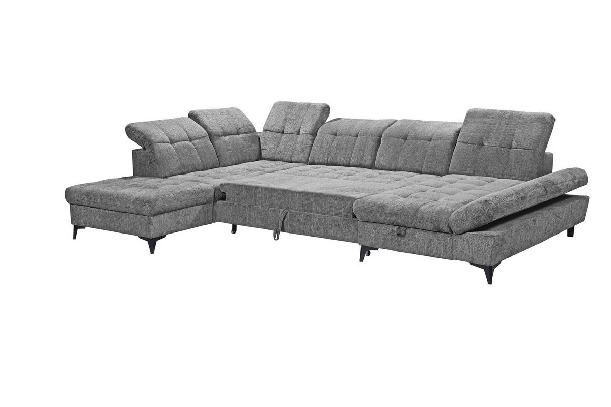 WOHNLANDSCHAFT MERCY Grau Mikrovelours  - Schwarz/Grau, MODERN, Kunststoff/Textil (245/348/168cm) - MID.YOU