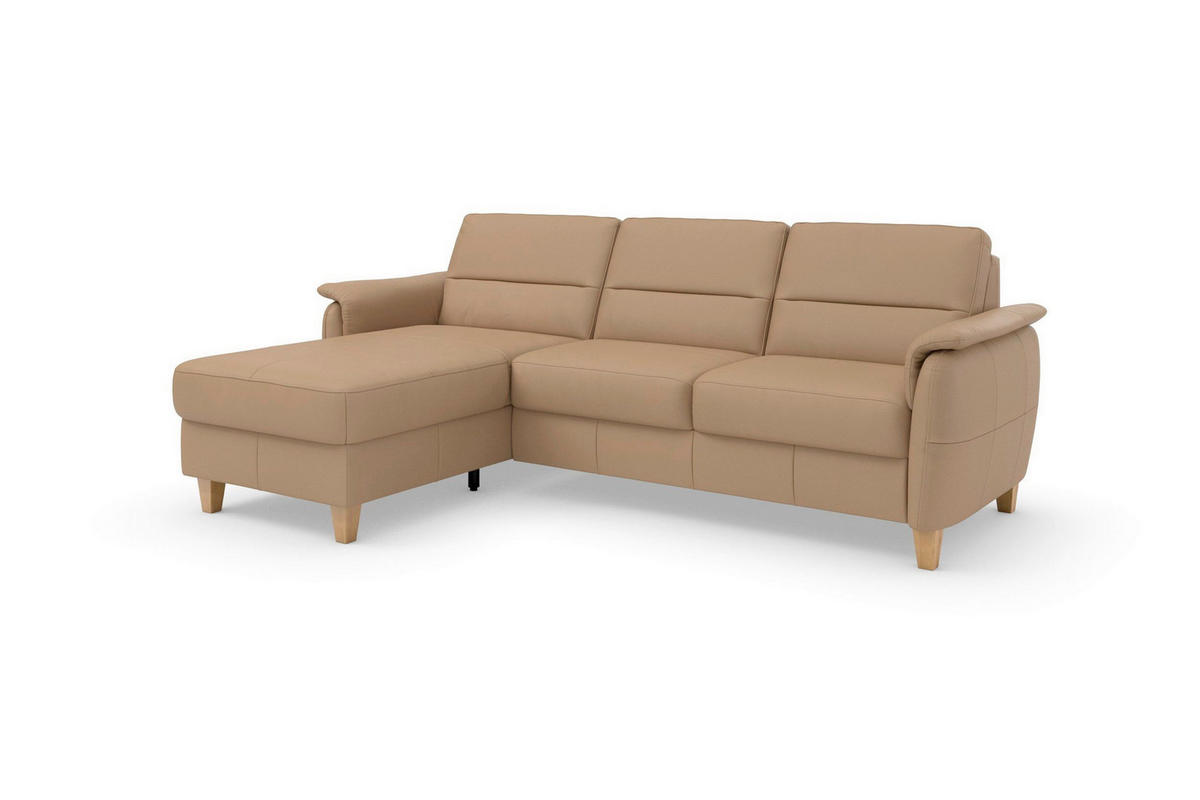 ROHOVÁ SEDAČKA, koža, cappuccino - farba duba/cappuccino, Basics, koža/drevo (163/244cm) - Sit & More