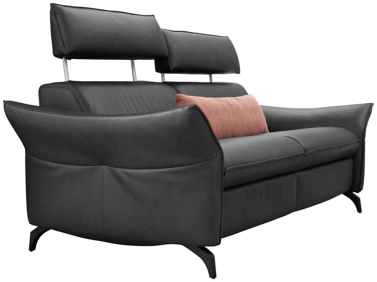 3-SITZER-SOFA Echtleder Dunkelgrau  - Dunkelgrau/Anthrazit, Design, Leder/Metall (224/92/95cm) - Himolla
