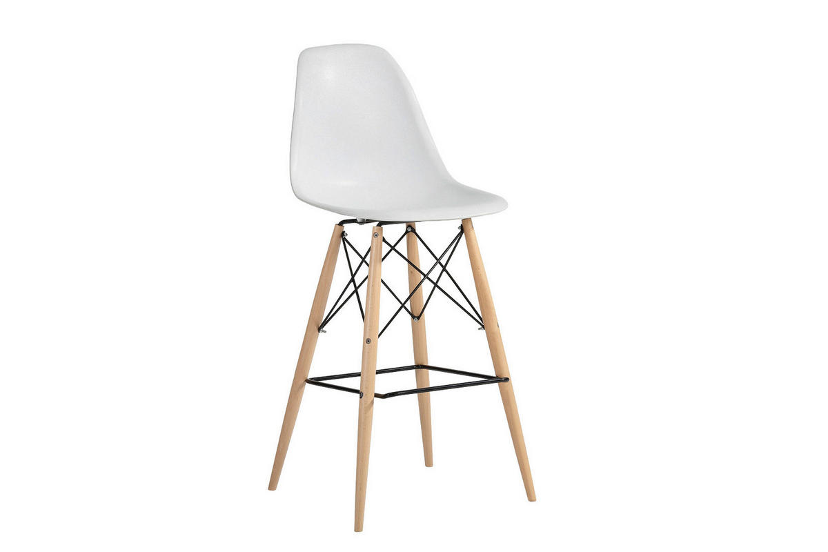 Scaun De Bar din lemn, metal, plastic, alb - alb, Design, plastic/lemn (48,1/102/53,5cm) - Ambia Home