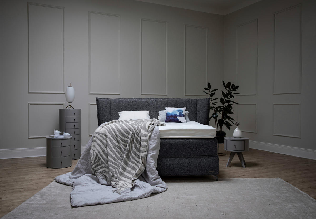 BOXSPRINGBETT 200/200 cm  in Dunkelgrau  - Dunkelgrau/Schwarz, Konventionell, Holz/Textil (200/200cm) - Sjöholm