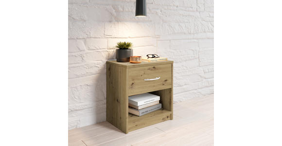 NACHTKÄSTCHEN 39/41/28 cm  in Eiche Artisan  - Alufarben/Eiche Artisan, KONVENTIONELL, Holzwerkstoff/Kunststoff (39/41/28cm) - Carryhome