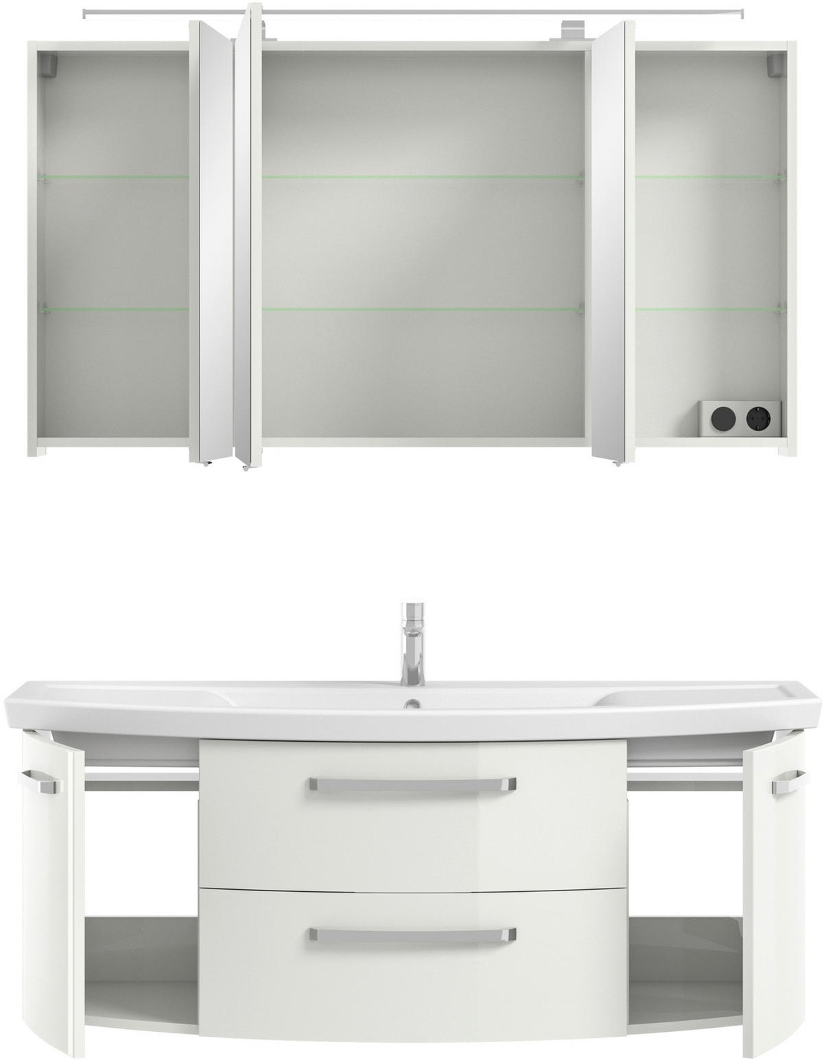 BADEZIMMER 3-teilig  in 135 cm  - Chromfarben/Weiß Hochglanz, MODERN, Glas/Keramik (135cm) - Sadena