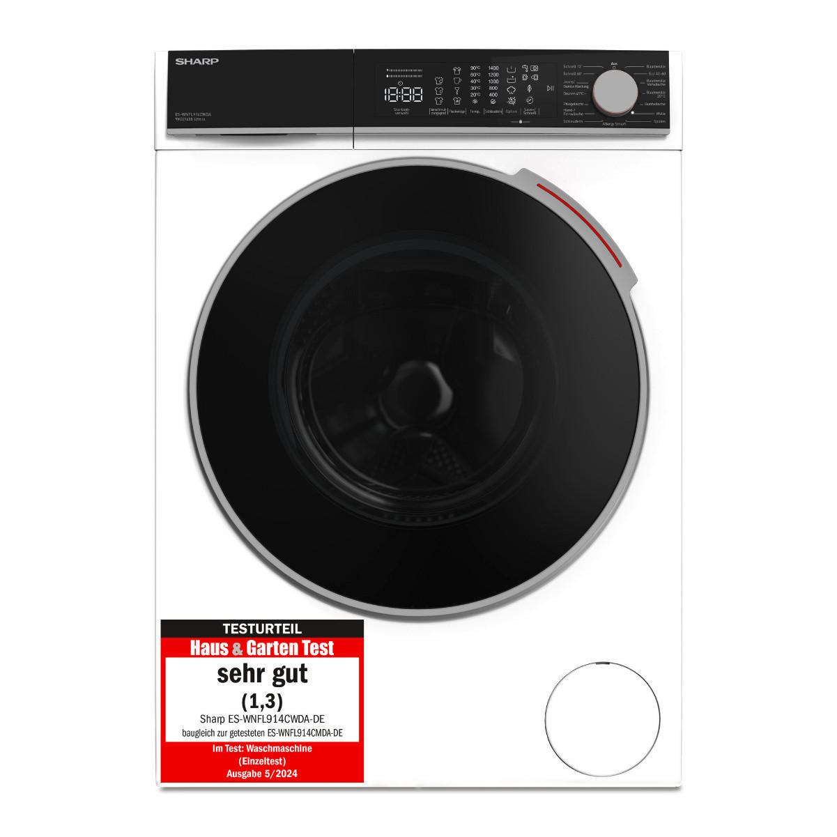 WASCHMASCHINE ES-WNFL914CWDA-DE  - Weiß, Basics, Glas/Kunststoff (60/85/58cm) - Sharp