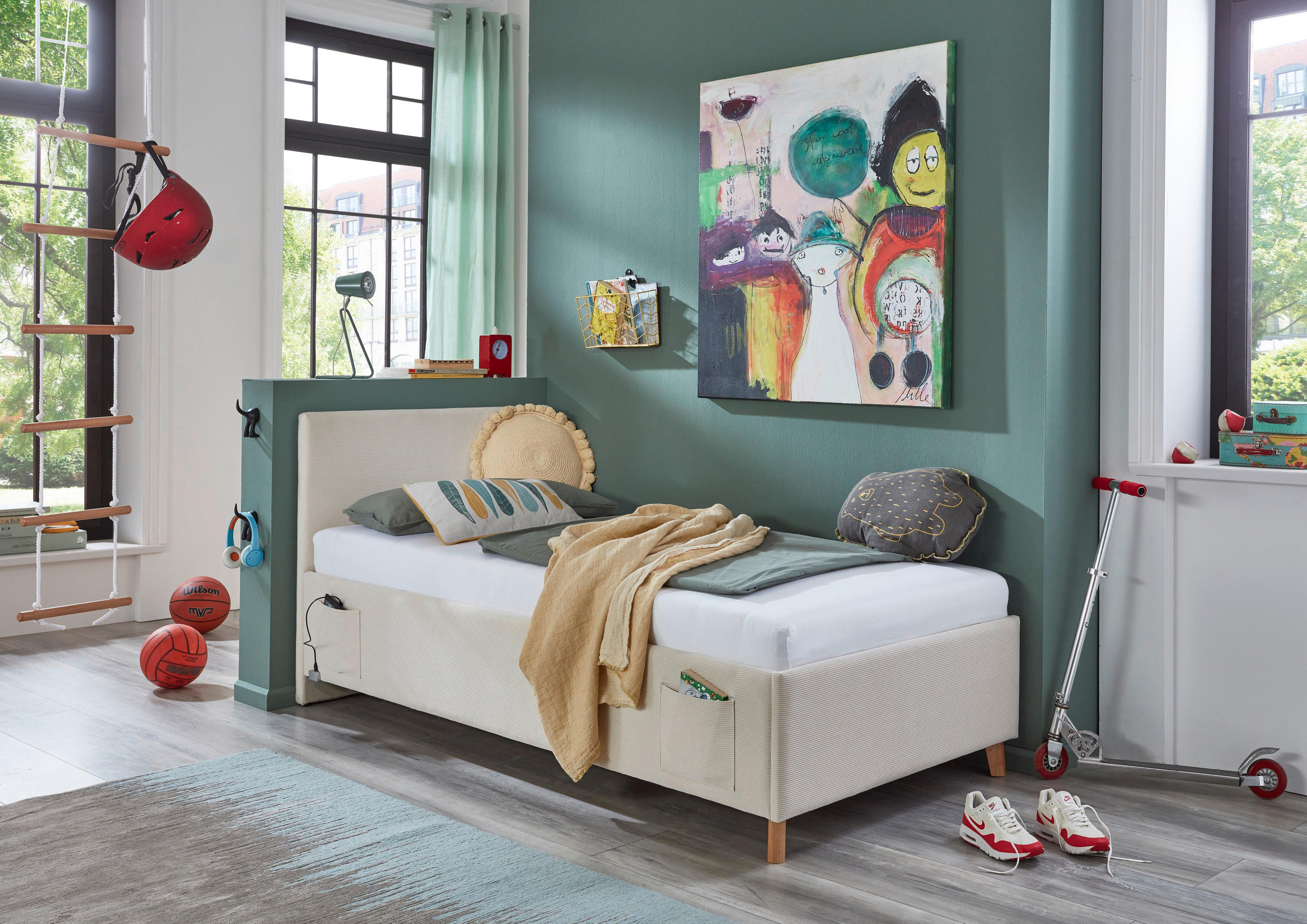 POLSTERBETT Lattenrost, Bettkasten 90/200 cm  in Beige  - Eichefarben/Beige, KONVENTIONELL, Holz/Textil (90/200cm) - Stylife