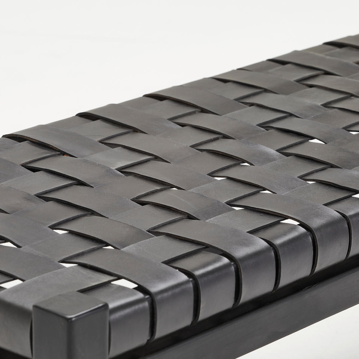 HOCKERBANK in Holz, Leder Schwarz  - Schwarz, Basics, Leder/Holz (120/45/43cm) - MID.YOU