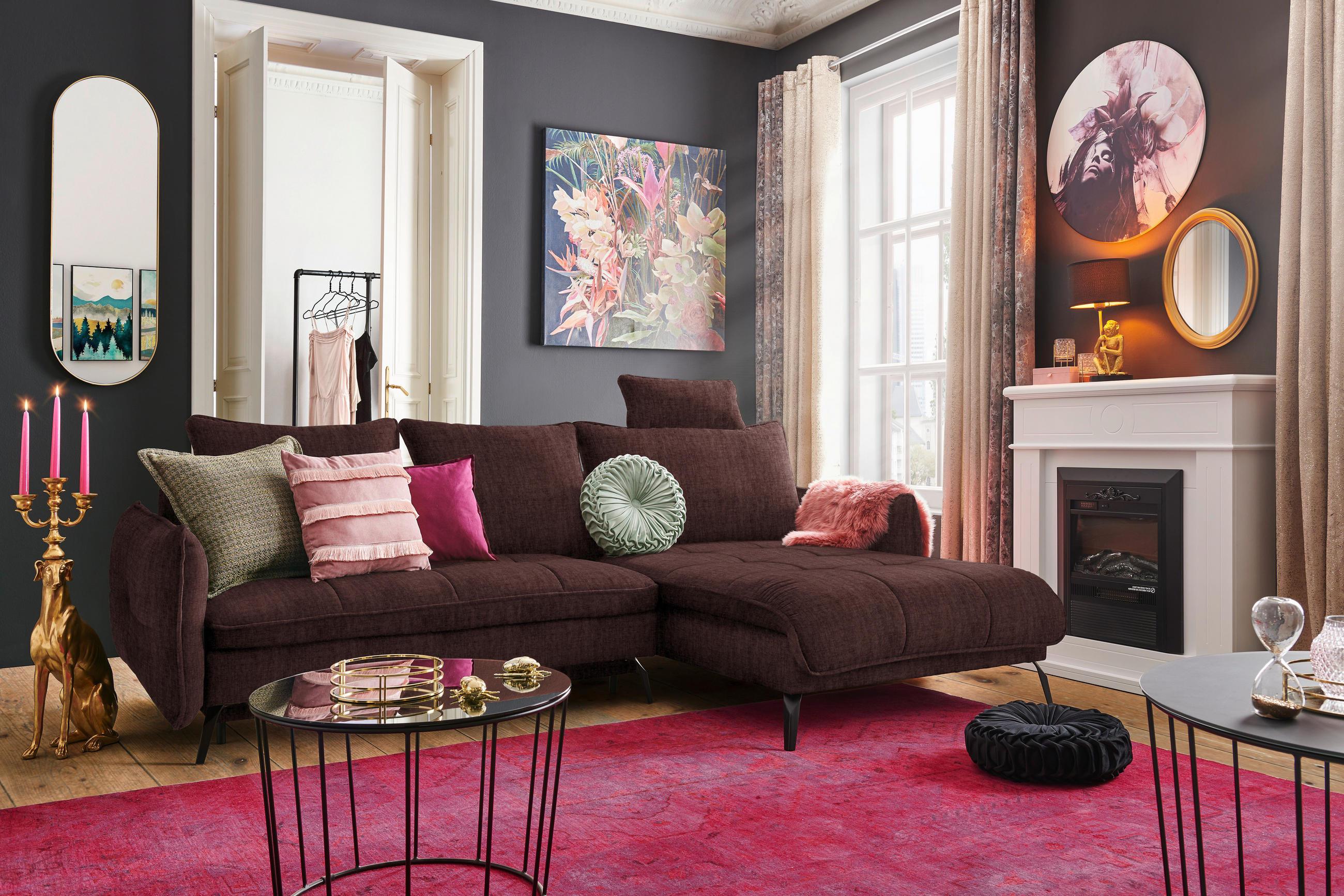 ECKSOFA in Flachgewebe Braun - Schwarz/Braun, Design, Textil/Metall (273/180cm) - Hom`in