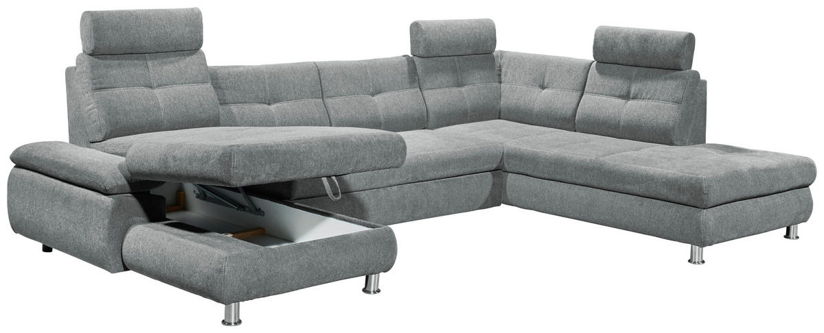 WOHNLANDSCHAFT Hellgrau Webstoff  - Hellgrau, MODERN, Kunststoff/Textil (177/349/233cm) - MID.YOU