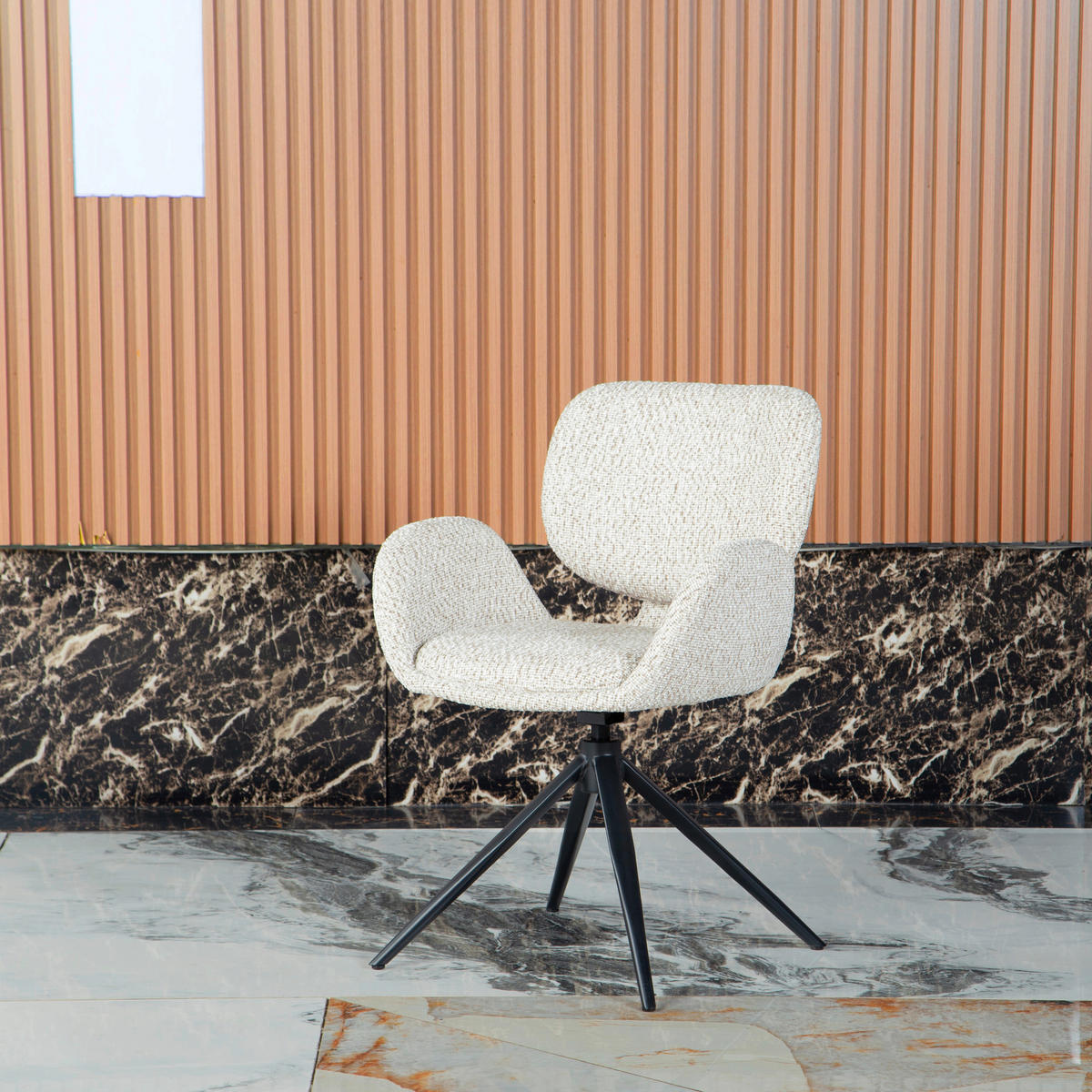 ARMLEHNSTUHL  Sitzfläche 360° drehbar, automatische Rückholfunktion Chenille  - Beige/Schwarz, Design, Textil/Metall (58,5/83,5/61,5cm) - Novel