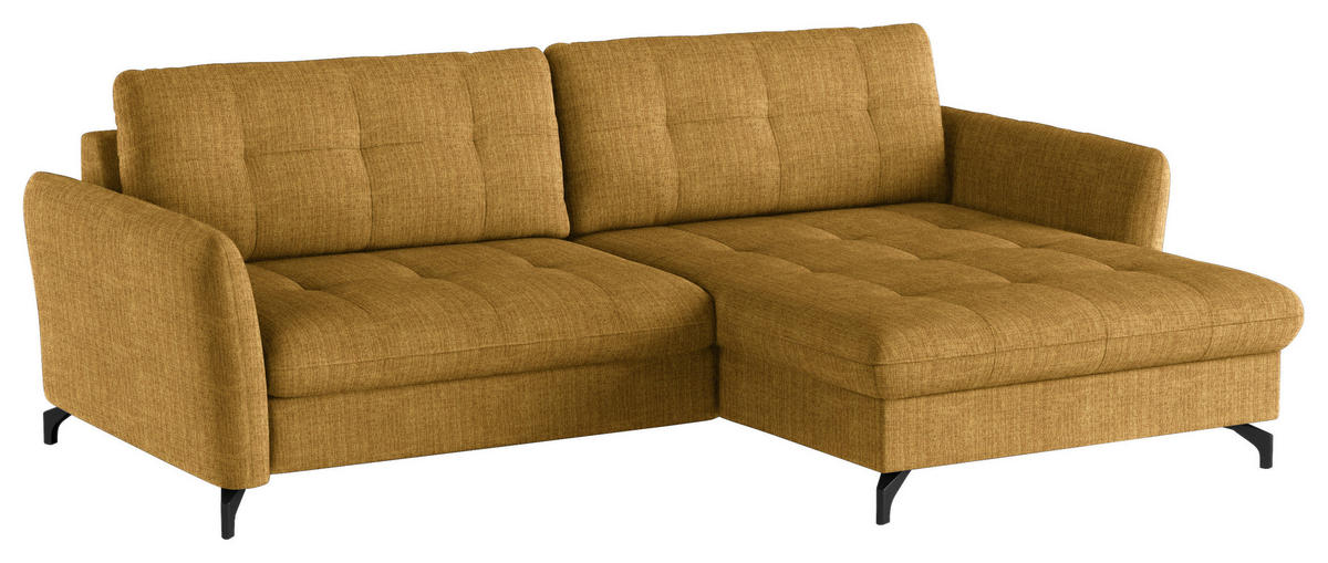 ECKSOFA in Flachgewebe, Leinenoptik Currygelb  - Currygelb/Schwarz, Design, Textil/Metall (242/170cm) - Xora