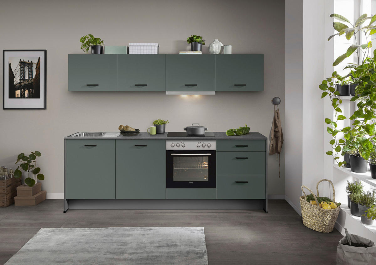 KÜCHENLEERBLOCK 245 cm   Graphitfarben, Dunkelgrün  - Schieferfarben/Dunkelgrün, Basics, Holzwerkstoff/Metall (245cm) - Impuls