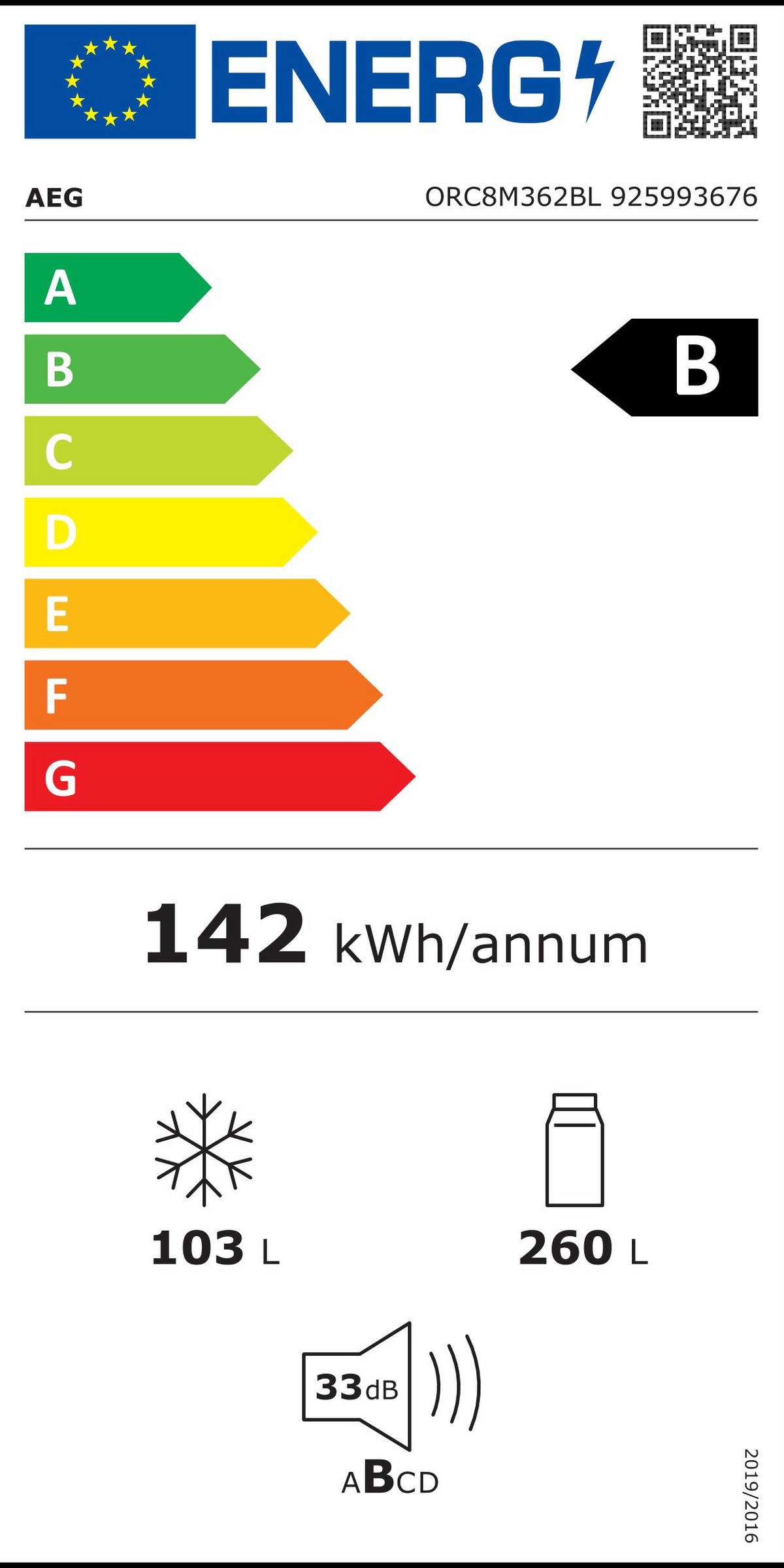 KÜHL-GEFRIER-KOMBINATION ORC8M362BL  - Schwarz, Metall (59,5/202/66,4cm) - AEG