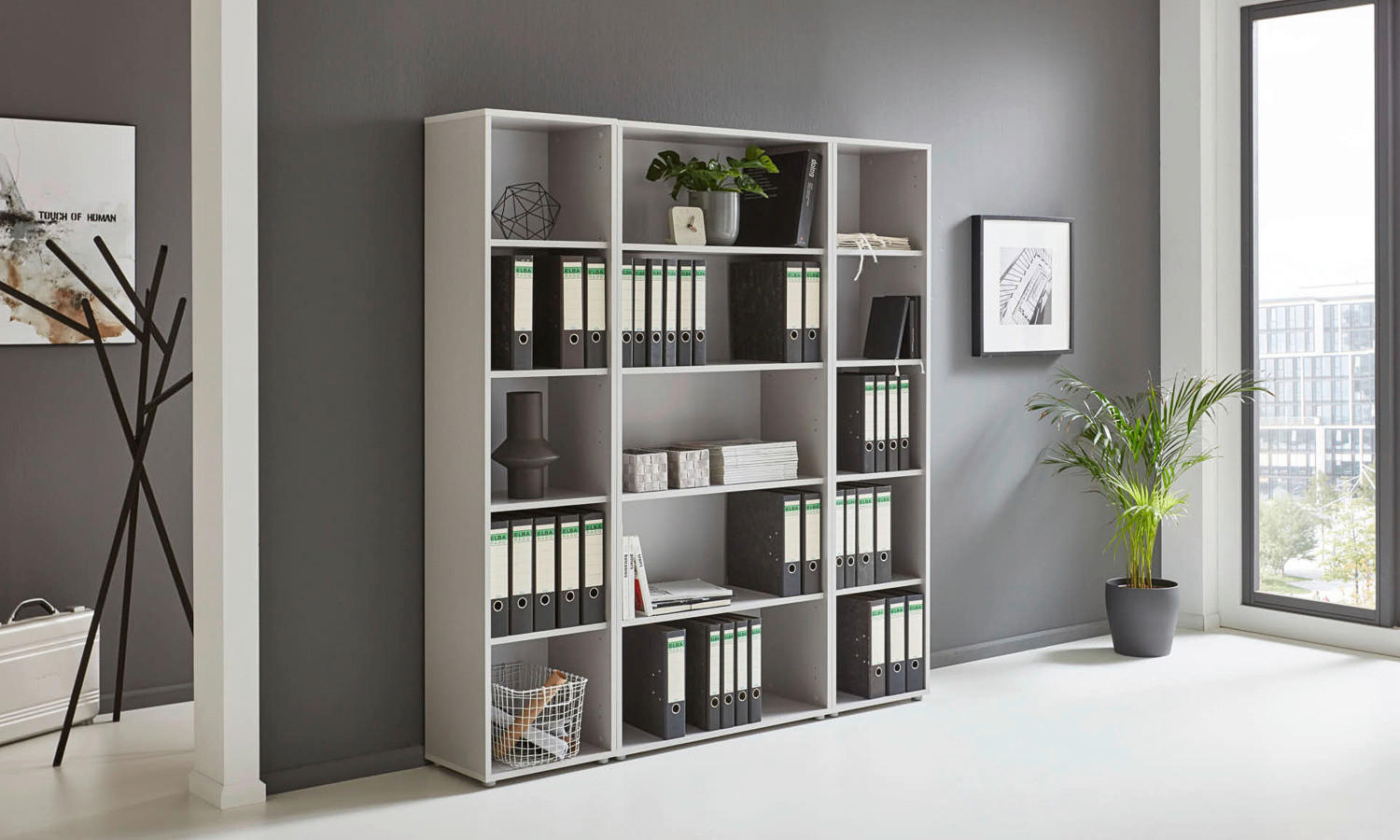 AKTENREGAL Grau  - Silberfarben/Grau, MODERN, Holzwerkstoff (84,4/185,6/33cm) - MID.YOU