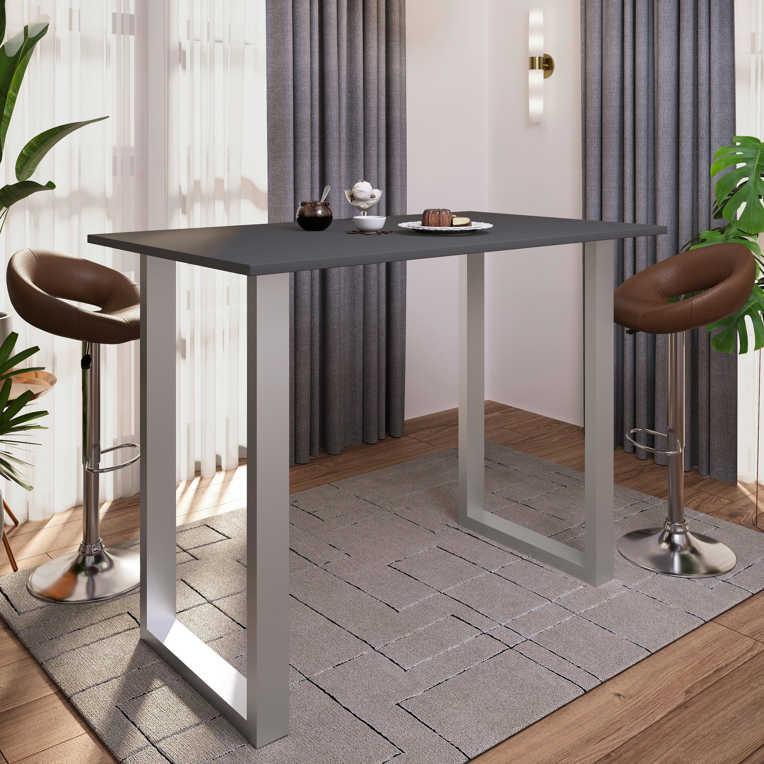 BARTISCH rechteckig Anthrazit, Silberfarben  - Anthrazit/Silberfarben, KONVENTIONELL, Holzwerkstoff/Metall (140/102/80cm)