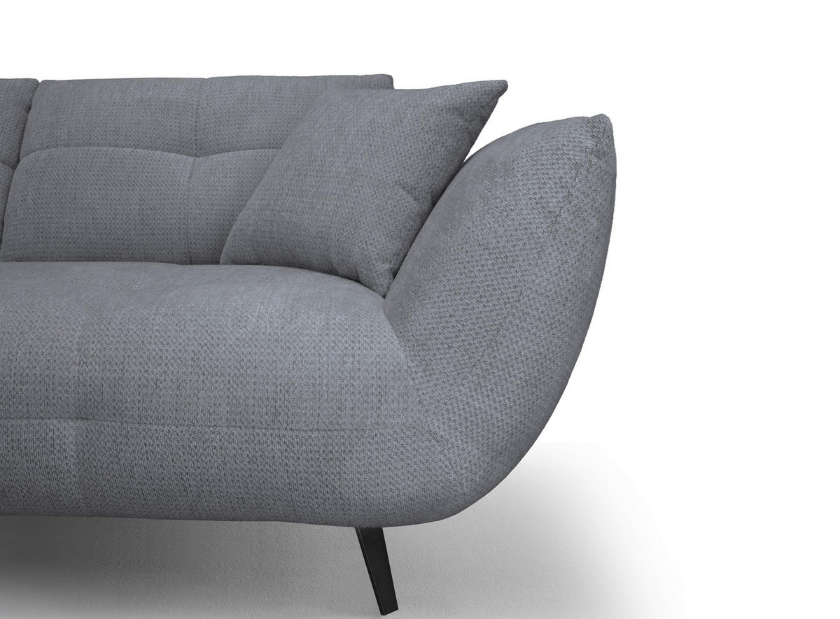 ECKSOFA Dunkelgrau Chenille Armlehnenkissen, Rücken echt, Sitztiefenverstellung  - Dunkelgrau/Schwarz, KONVENTIONELL, Textil/Metall (215/313cm) - Hom`in