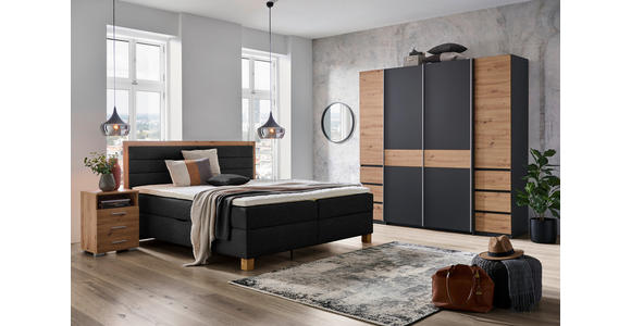 BOXBETT 160/200 cm in Schwarz, Eiche Artisan - Schwarz/Eiche Artisan, KONVENTIONELL, Holz/Textil (160/200cm) - Carryhome
