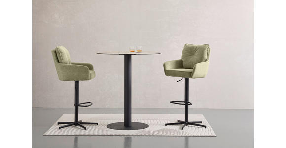 BARHOCKER Leinenoptik Grün, Schwarz Eisen Stoffauswahl, Sitzfläche 360° drehbar  - Taupe/Schwarz, Design, Textil/Metall (58/103-123/61cm) - Novel