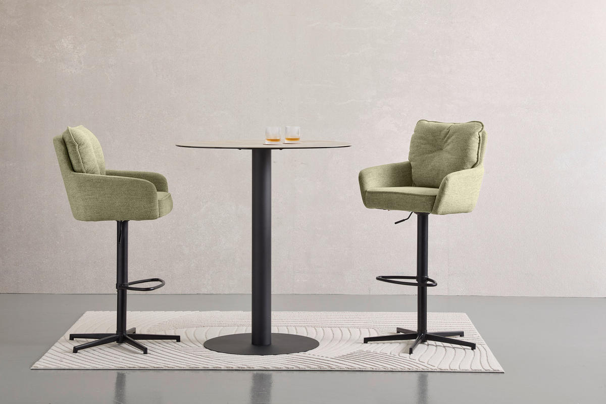 BARHOCKER Leinenoptik Grün, Schwarz Eisen Stoffauswahl, Sitzfläche 360° drehbar  - Taupe/Schwarz, Design, Textil/Metall (58/103-123/61cm) - Novel