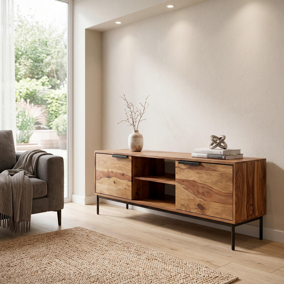 SIDEBOARD 147/51/38 cm  - Sheeshamfarben/Schwarz, Design, Holz/Metall (147/51/38cm) - MID.YOU
