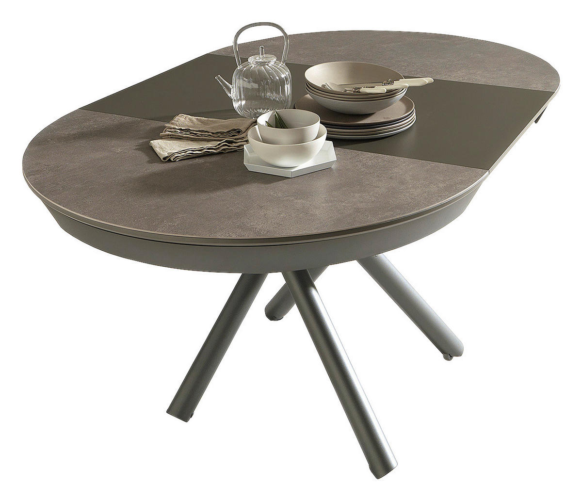 COUCHTISCH/ESSTISCH 105-165/105/36-75 cm rund Anthrazit, Schieferfarben  - Schieferfarben/Anthrazit, Design, Keramik/Metall (105-165/105/36-75cm) - Dieter Knoll